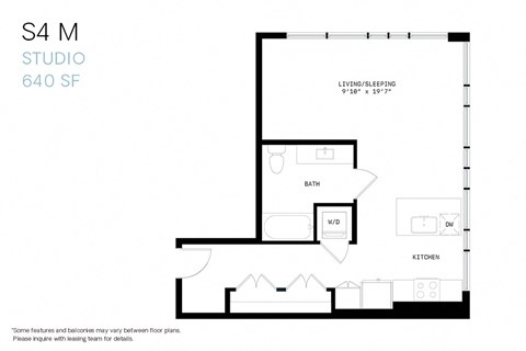 Floor plan for studio, 1 bath, 640 sqft